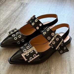SHEIN Black Slingback Flats with Silver Buckles